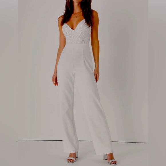 Lulus Memorable Occasion White Beaded Sequin Wide-Leg Jumpsuit Size XS - Picture 10 of 10